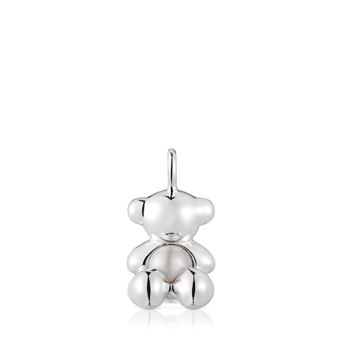 Colgante oso mediano de plata y perla cultivada Bold Bear
