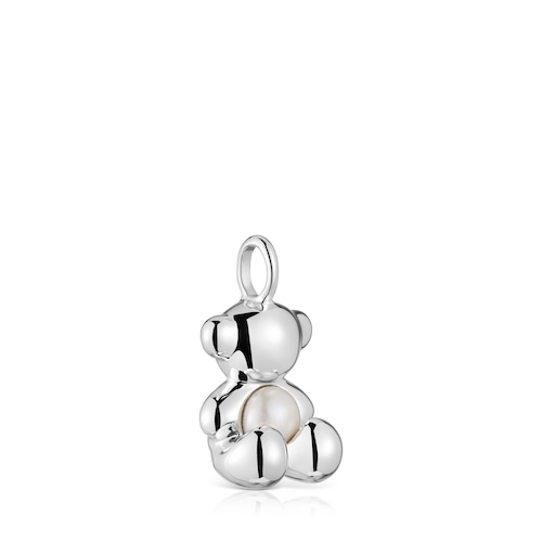 Colgante oso mediano de plata y perla cultivada Bold Bear