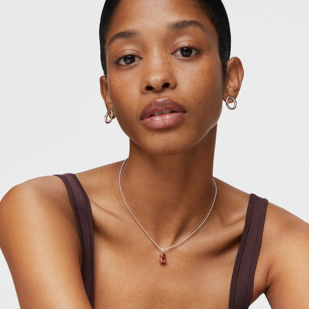 Colgante oso peque&ntilde;o de acero en color rosa cobrizo Bold Bear