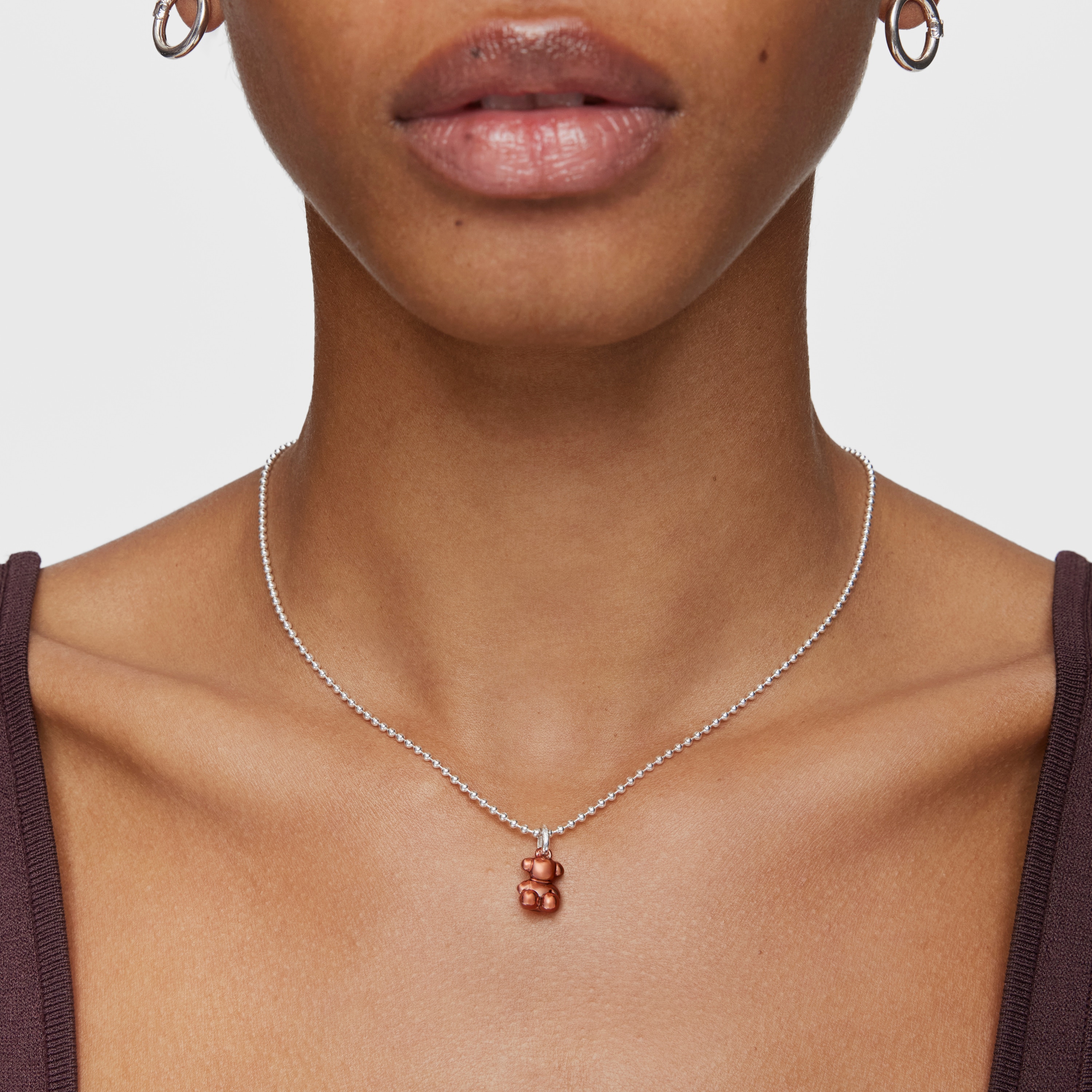 Small Bold Bear coppery-pink steel bear Pendant