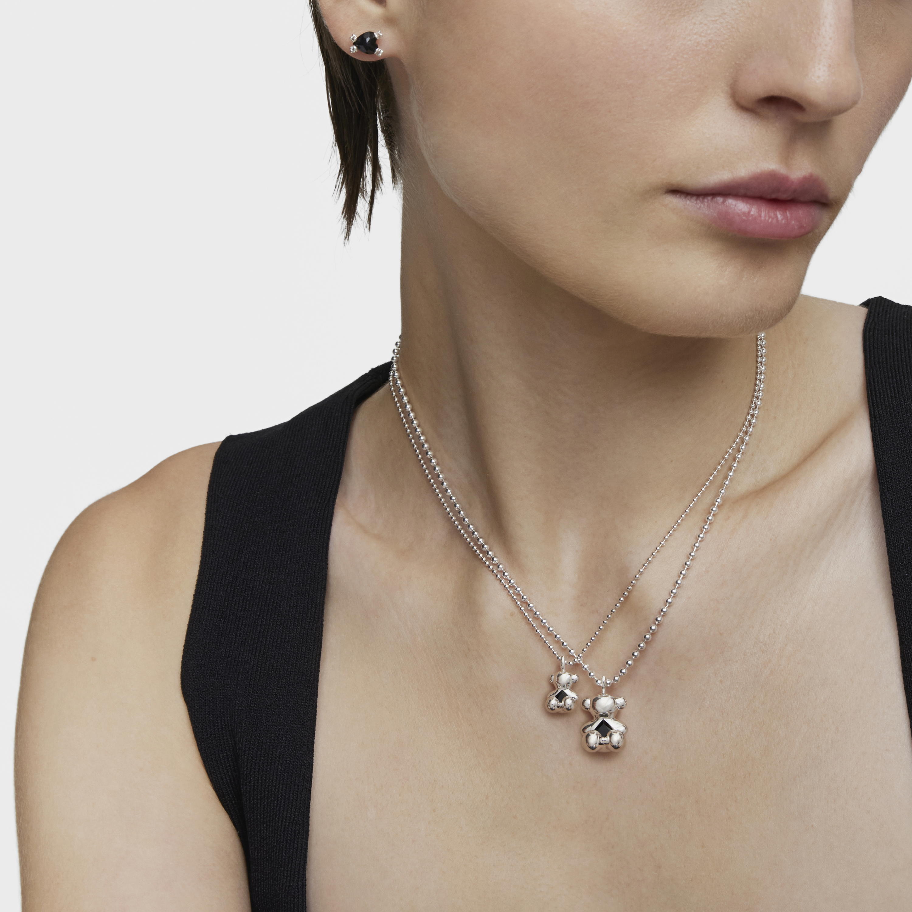 silver bear Pendant with onyx Bold Bear