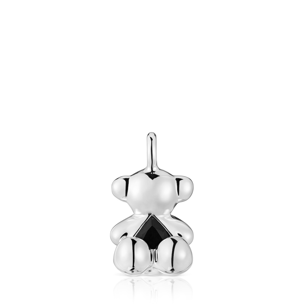Medium silver bear Pendant with onyx Bold Bear