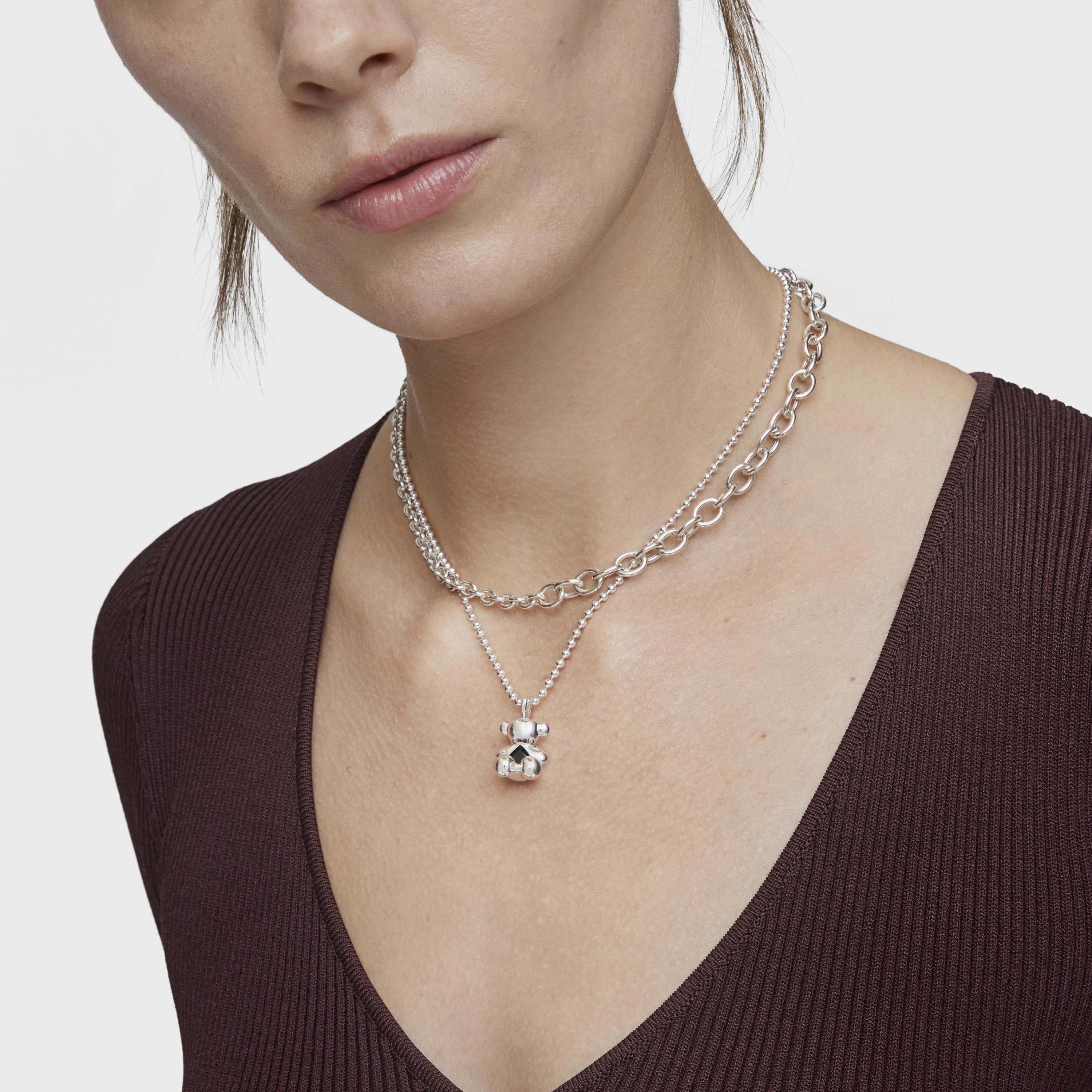 Medium silver bear Pendant with onyx Bold Bear