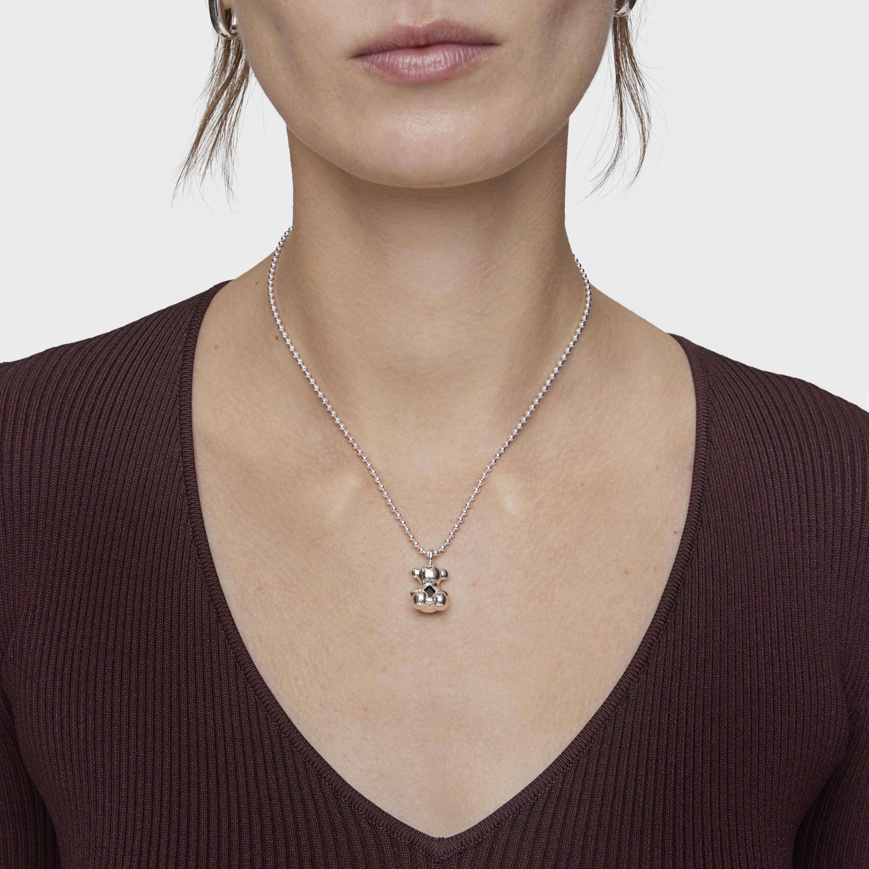 Medium silver bear Pendant with onyx Bold Bear