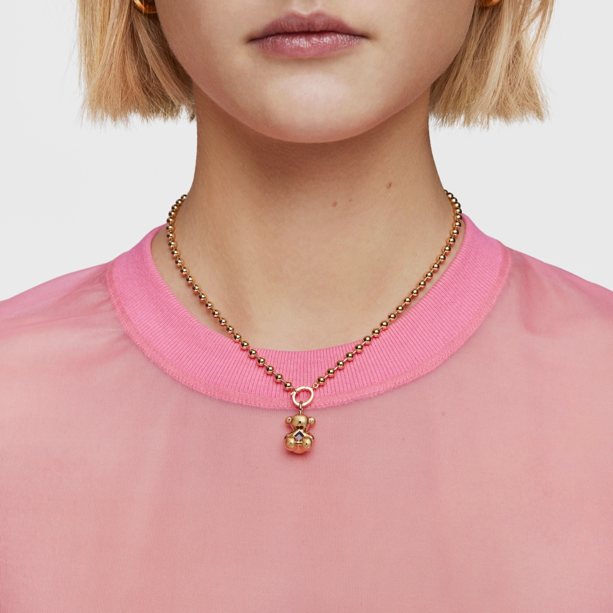 Medium bear Pendant, with 18 kt gold plating over silver and amethyst Bold Bear