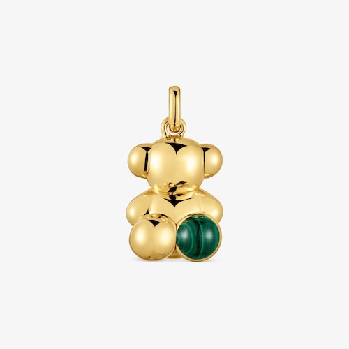 Dije oso con ba&ntilde;o de oro 18 kt sobre plata y malaquita Bold Bear