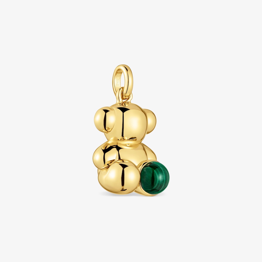 Dije oso con ba&ntilde;o de oro 18 kt sobre plata y malaquita Bold Bear