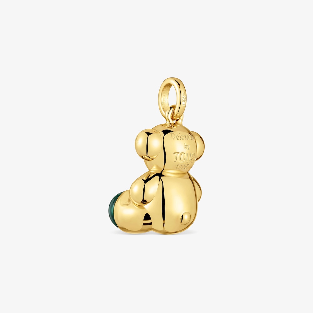 Dije oso con ba&ntilde;o de oro 18 kt sobre plata y malaquita Bold Bear