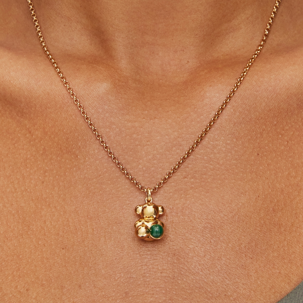 Dije oso con ba&ntilde;o de oro 18 kt sobre plata y malaquita Bold Bear