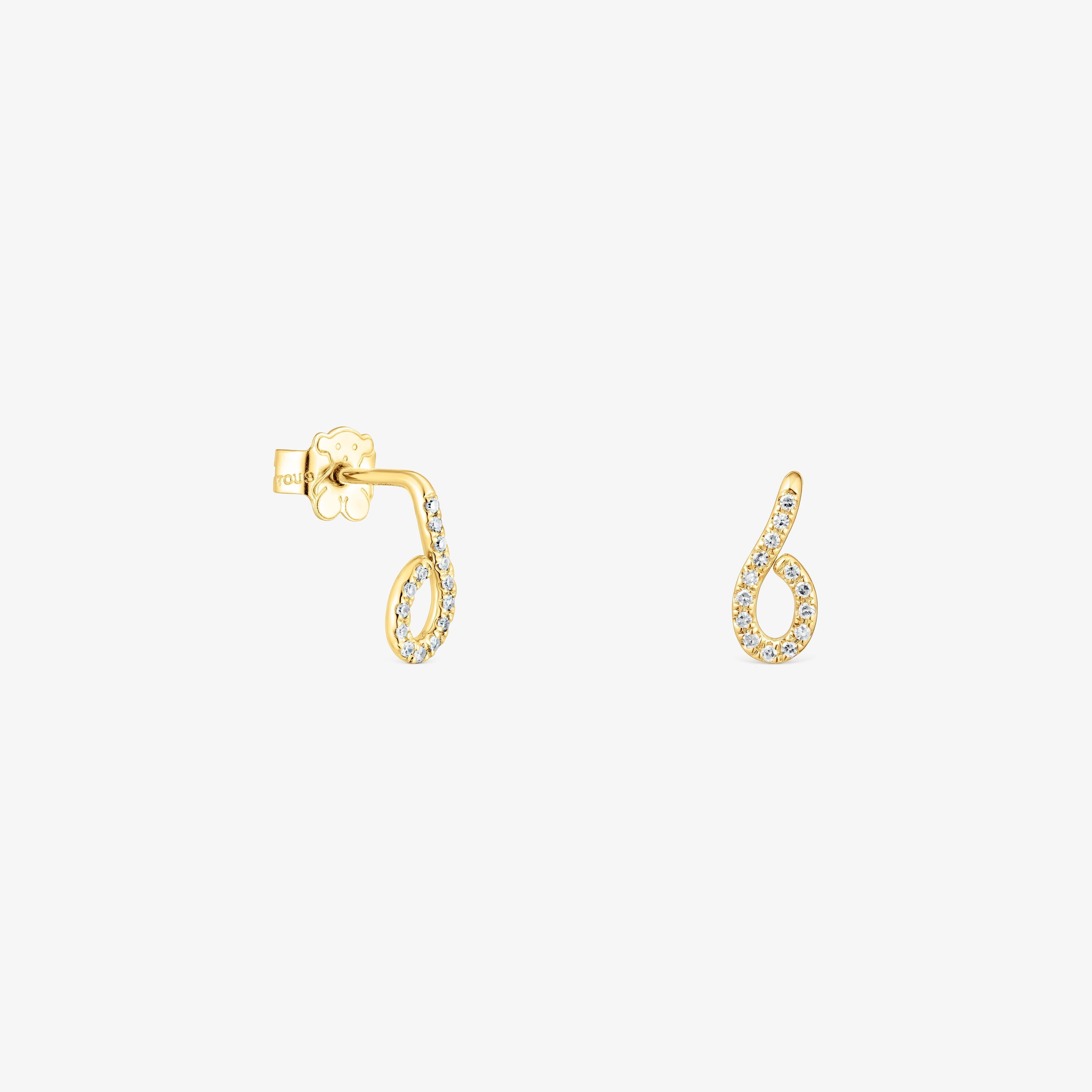 18K Solid Gold Bent Earrings with diamonds
