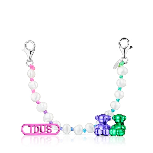 Set of three steel TOUS Steps Sneaker charms with cultured pearl chain image number 0