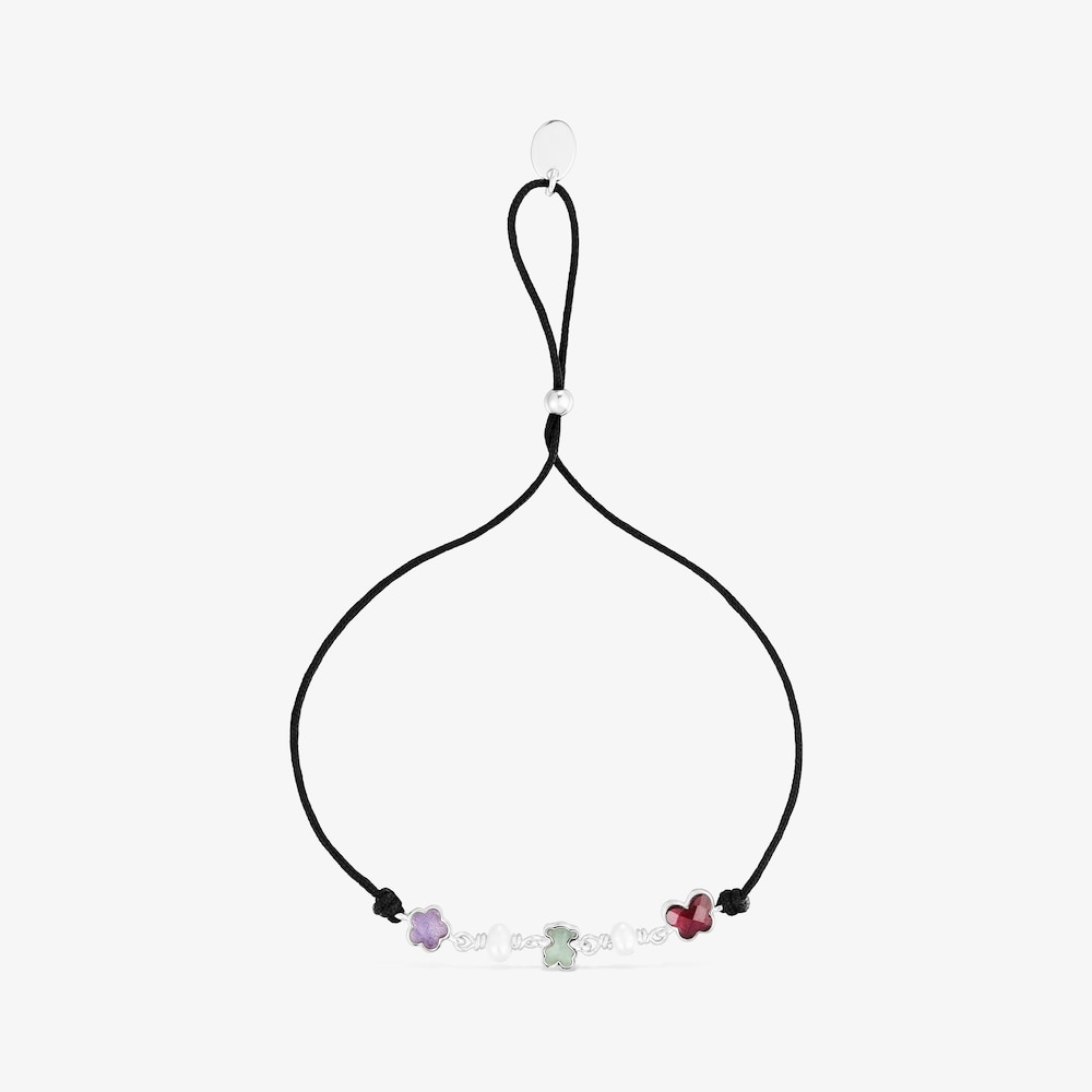 Pulsera de cord&oacute;n, plata, gemas y perlas cultivadas Bold Motif
