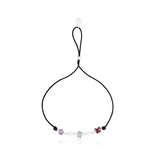 Pulsera de cord&oacute;n, plata, gemas y perlas cultivadas Bold Motif