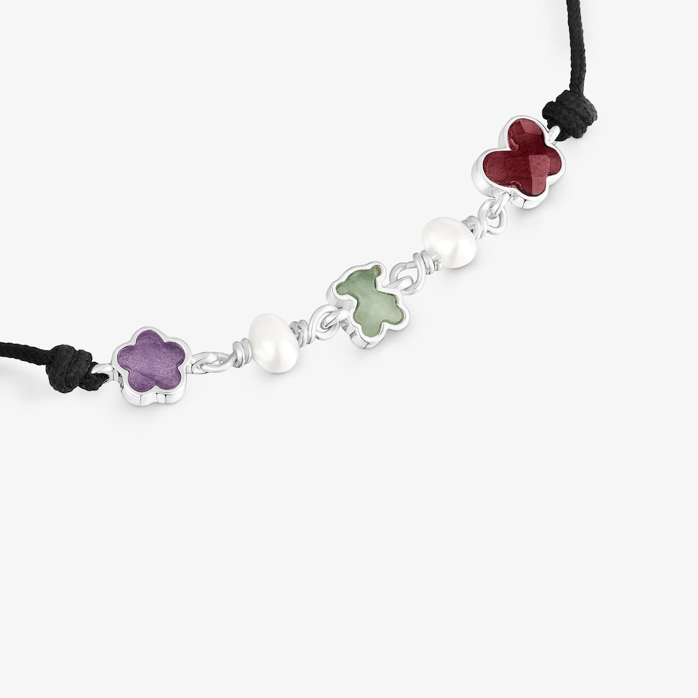 Pulsera de cord&oacute;n, plata, gemas y perlas cultivadas Bold Motif