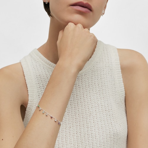 Silver Bold Motif Bracelet with gemstones and motifs