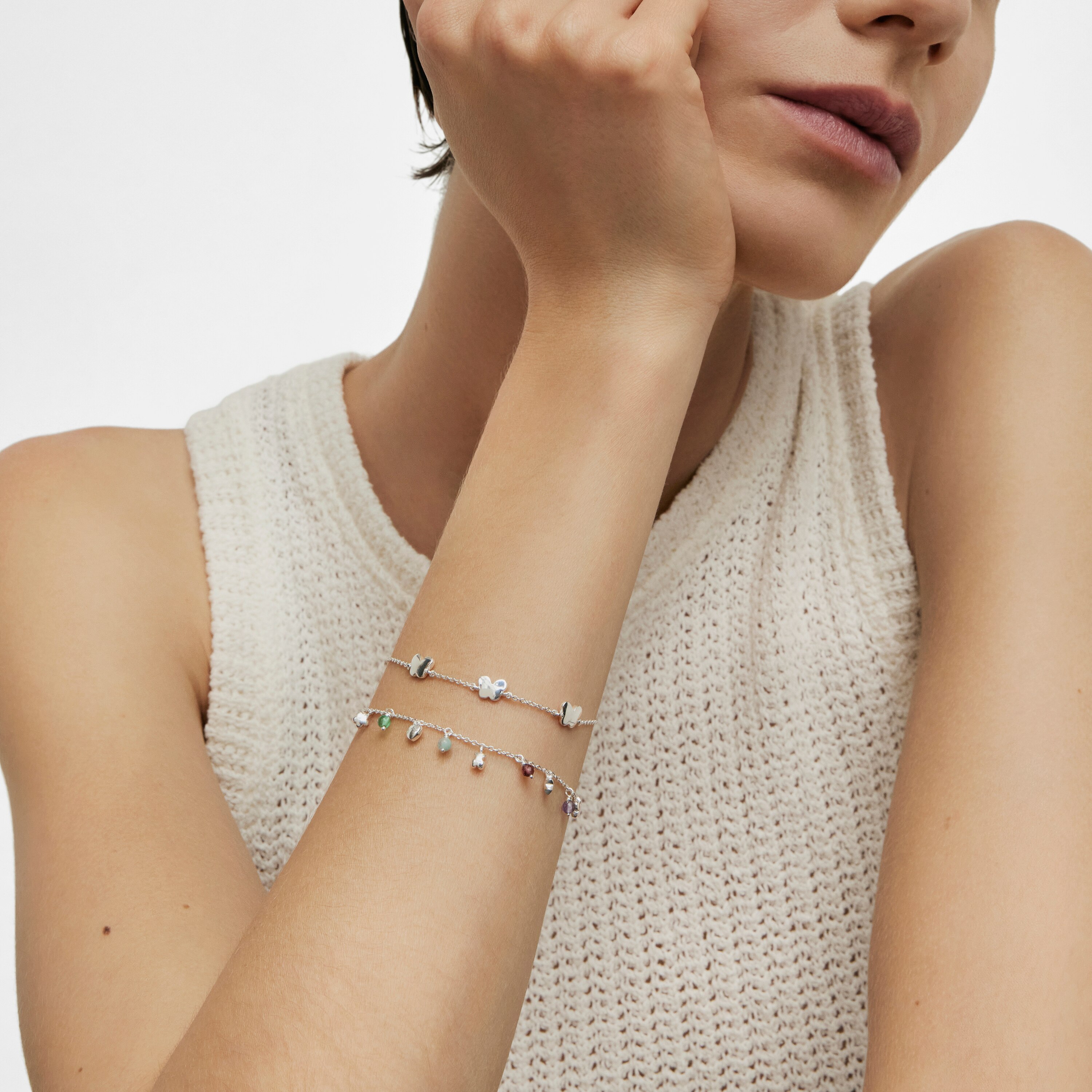 Silver Bold Motif Bracelet with gemstones and motifs