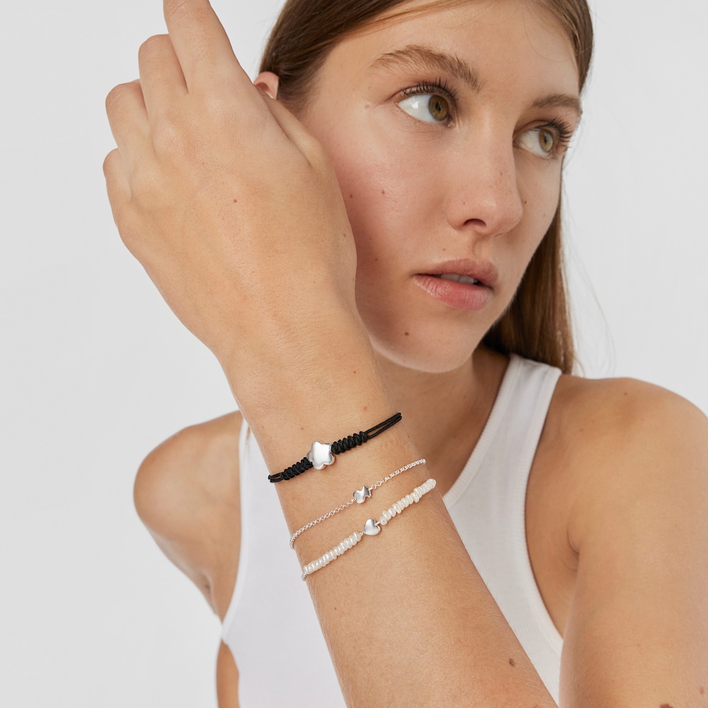 Nylon Bold Motif Bracelet with silver flower motif