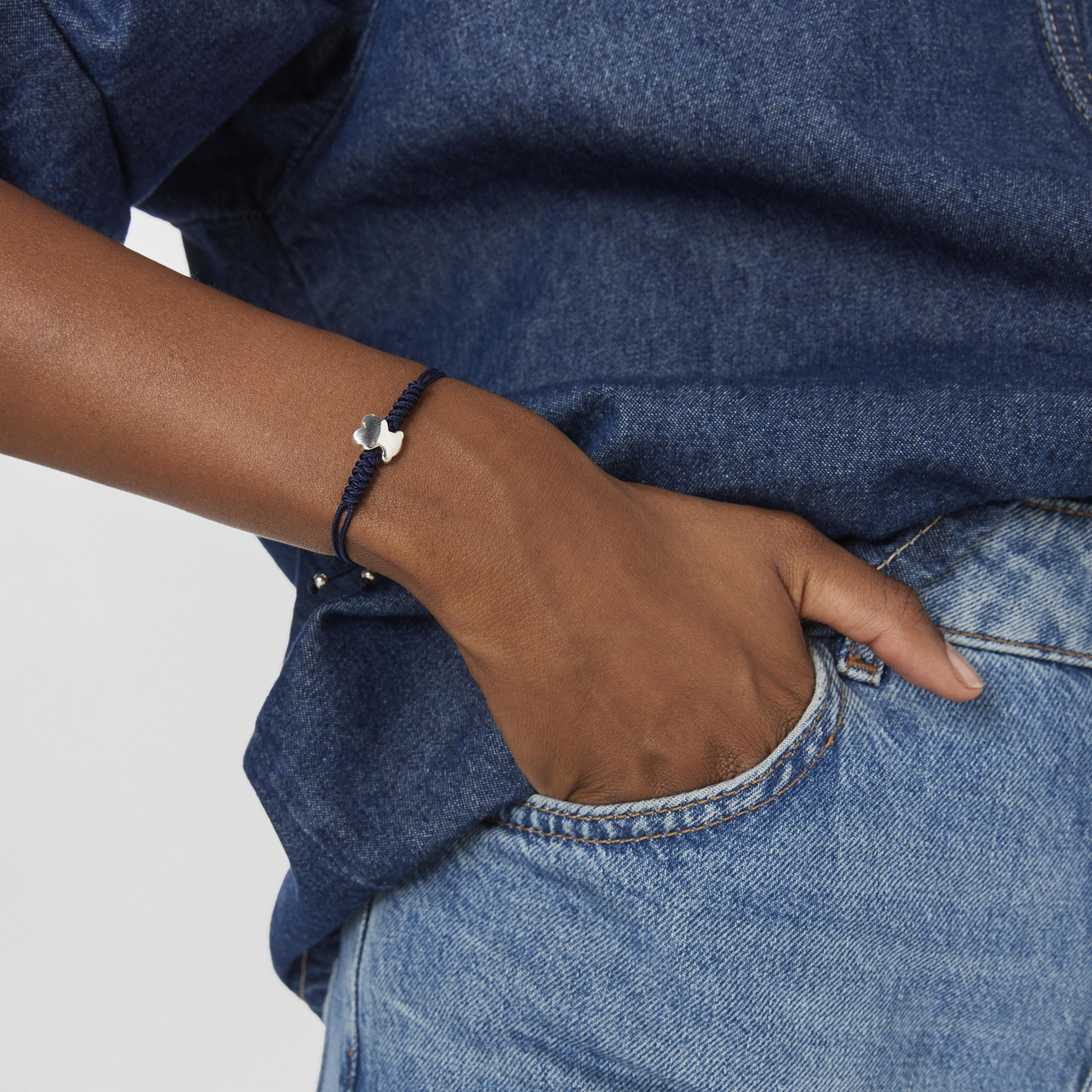 Nylon Bold Motif Bracelet with silver bear motif