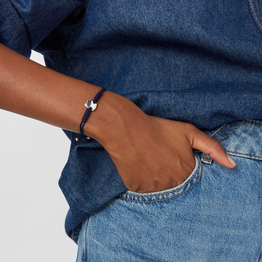 Pulsera de nylon con motivo oso de plata Bold Motif