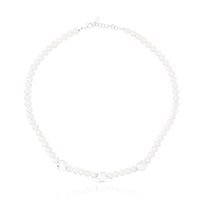 Collar con perlas cultivadas y motivos flor de plata Bold Motif