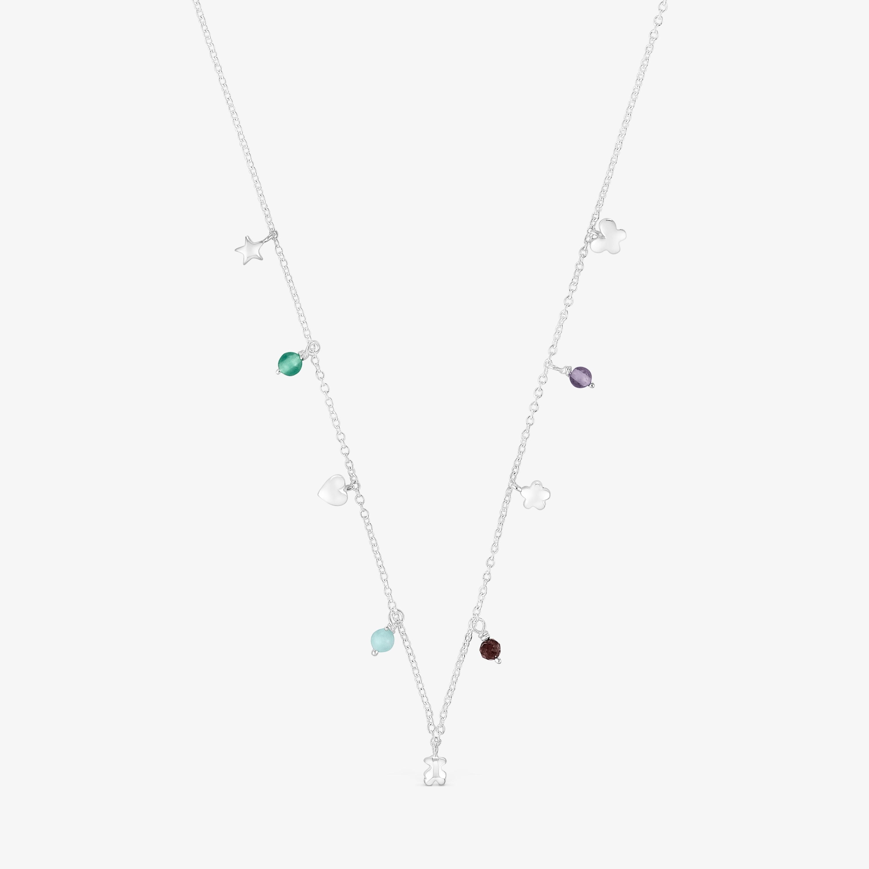 Silver Bold Motif Necklace with gemstones and motifs