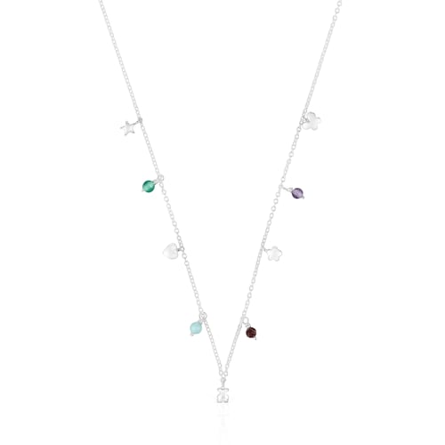 Silver Bold Motif Necklace with gemstones and motifs