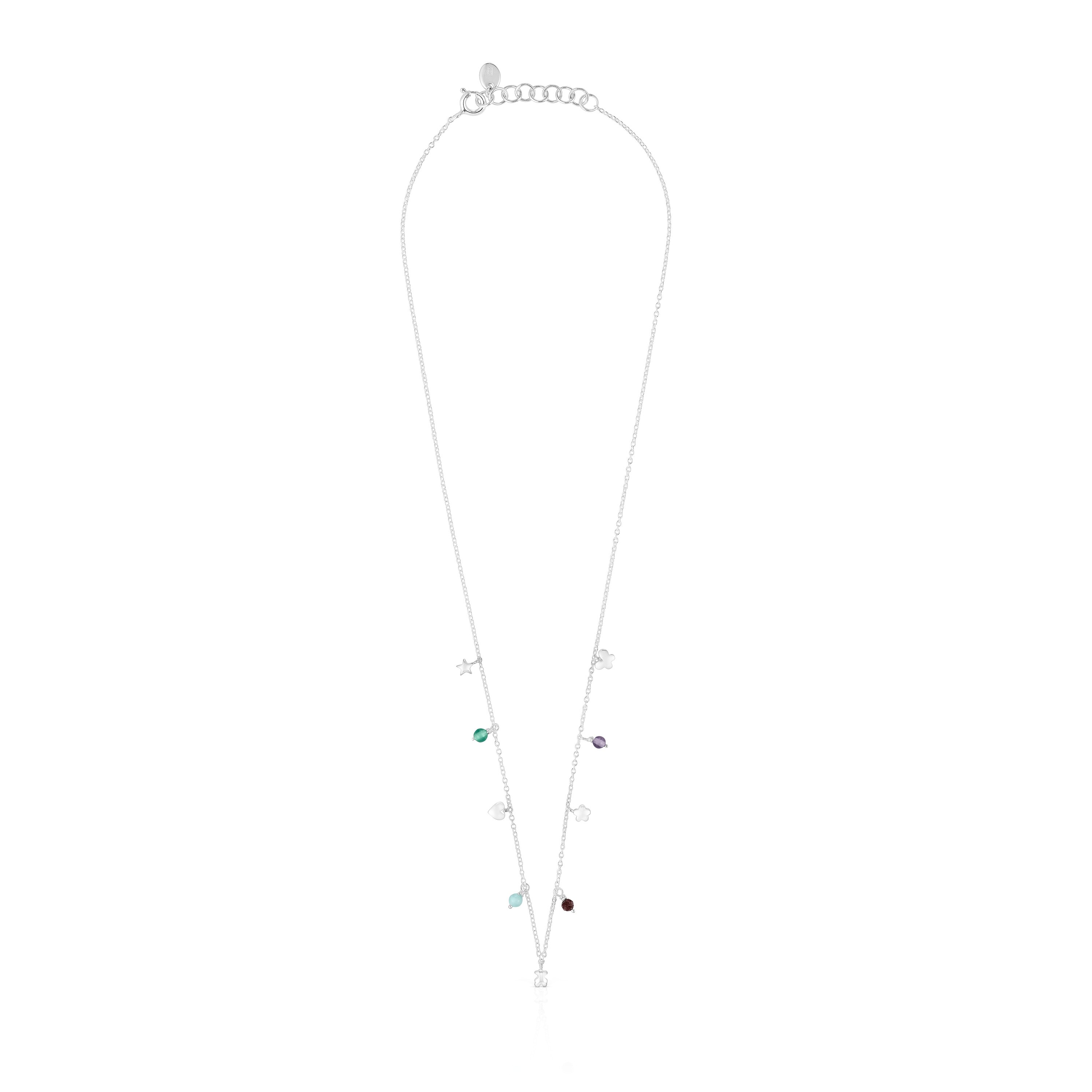 Silver Bold Motif Necklace with gemstones and motifs