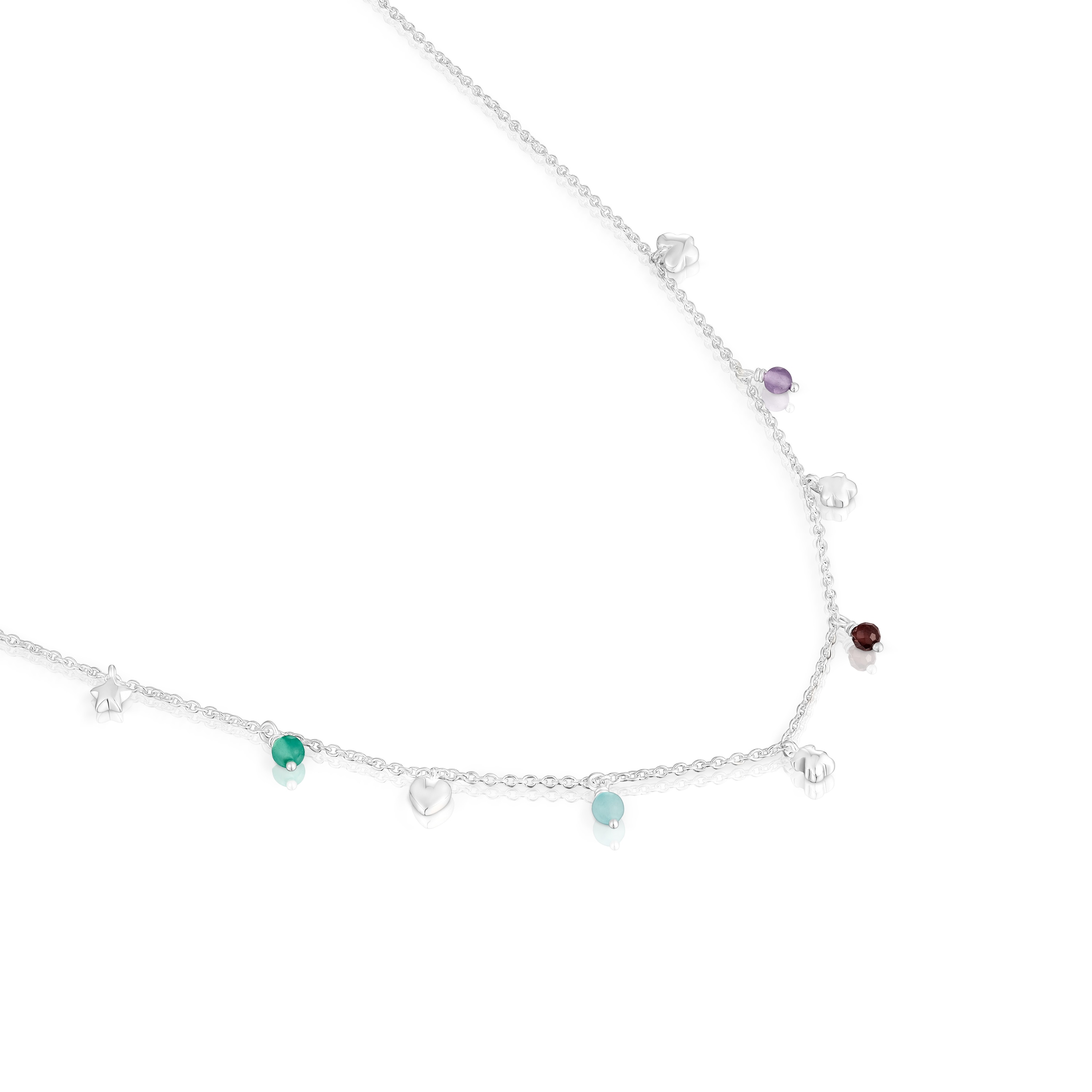 Silver Bold Motif Necklace with gemstones and motifs