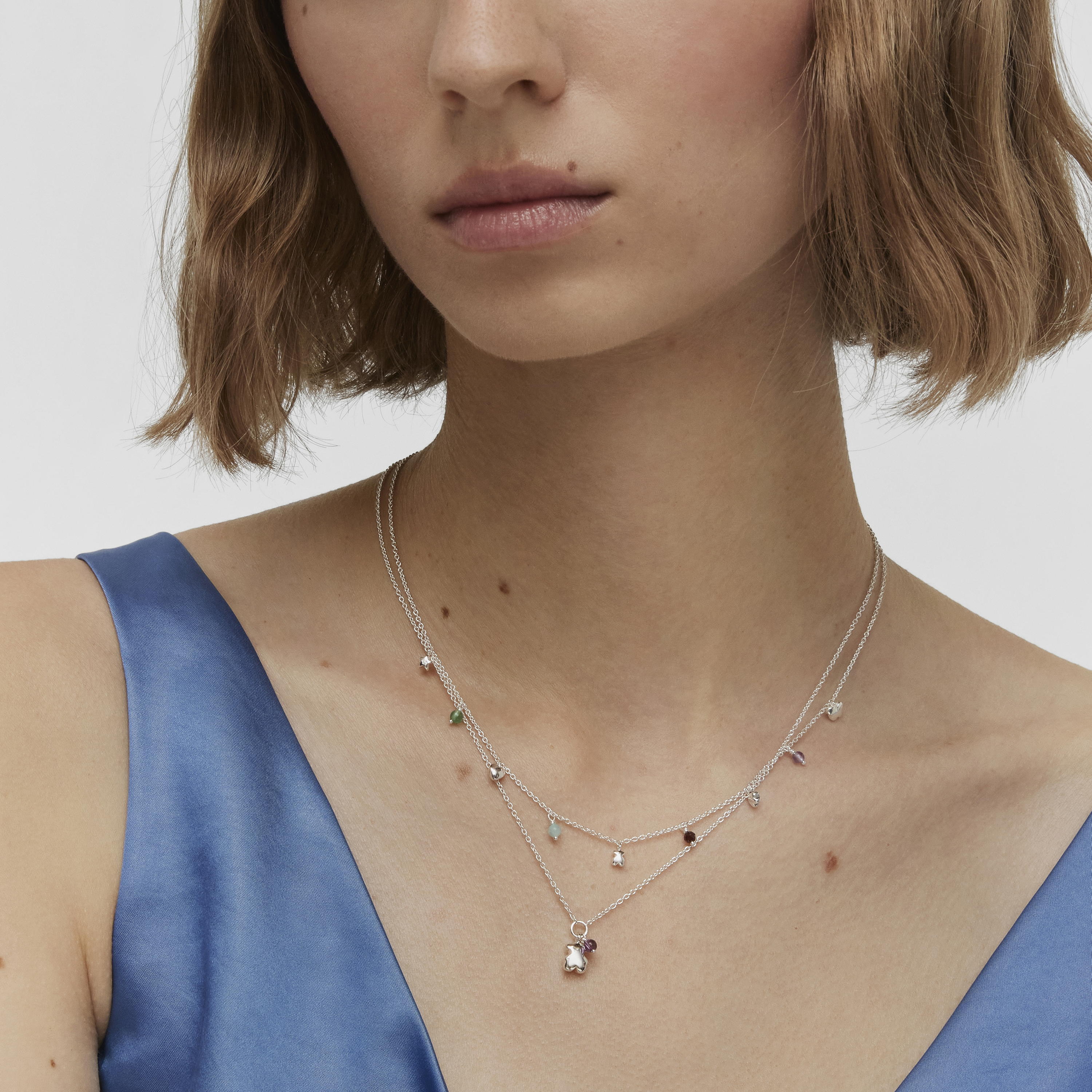 Silver Bold Motif Necklace with gemstones and motifs