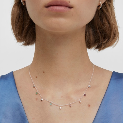 Silver Bold Motif Necklace with gemstones and motifs
