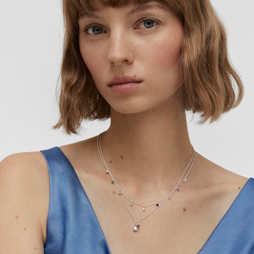 Silver Bold Motif Necklace with gemstones and motifs