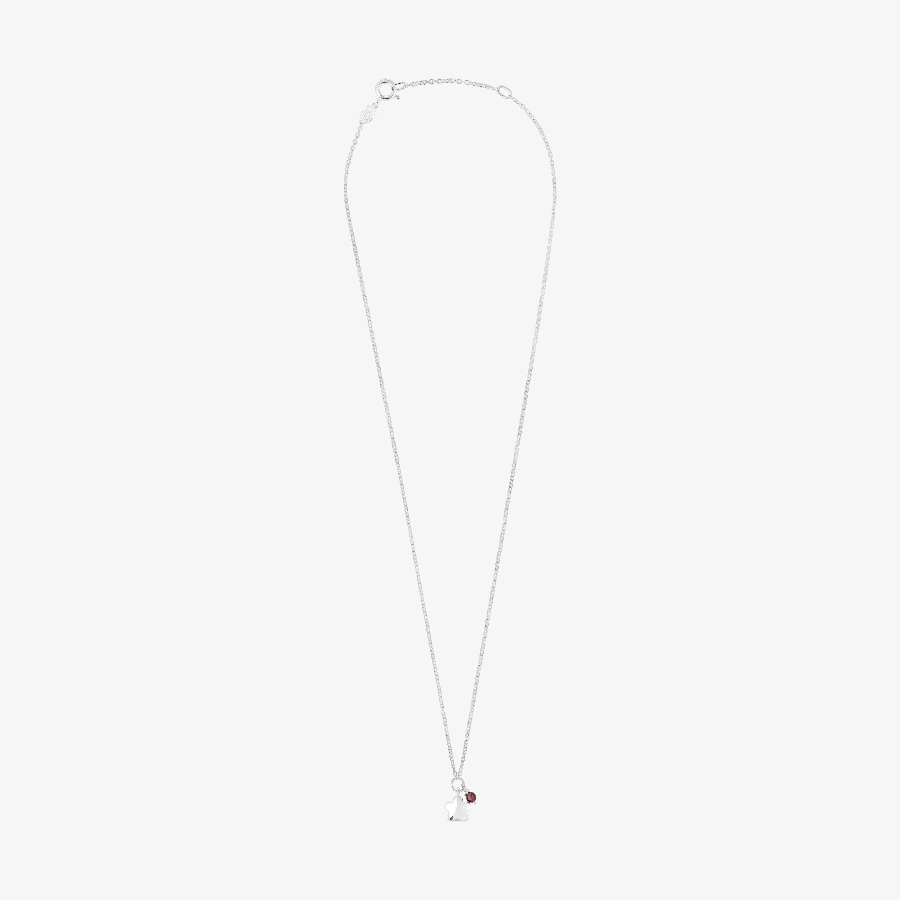 Silver Bold Motif Necklace with a rhodolite flower