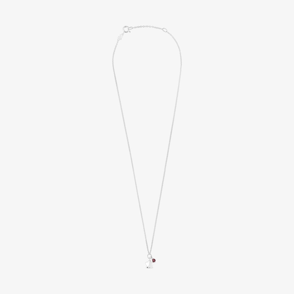 Silver Bold Motif Necklace with a rhodolite flower