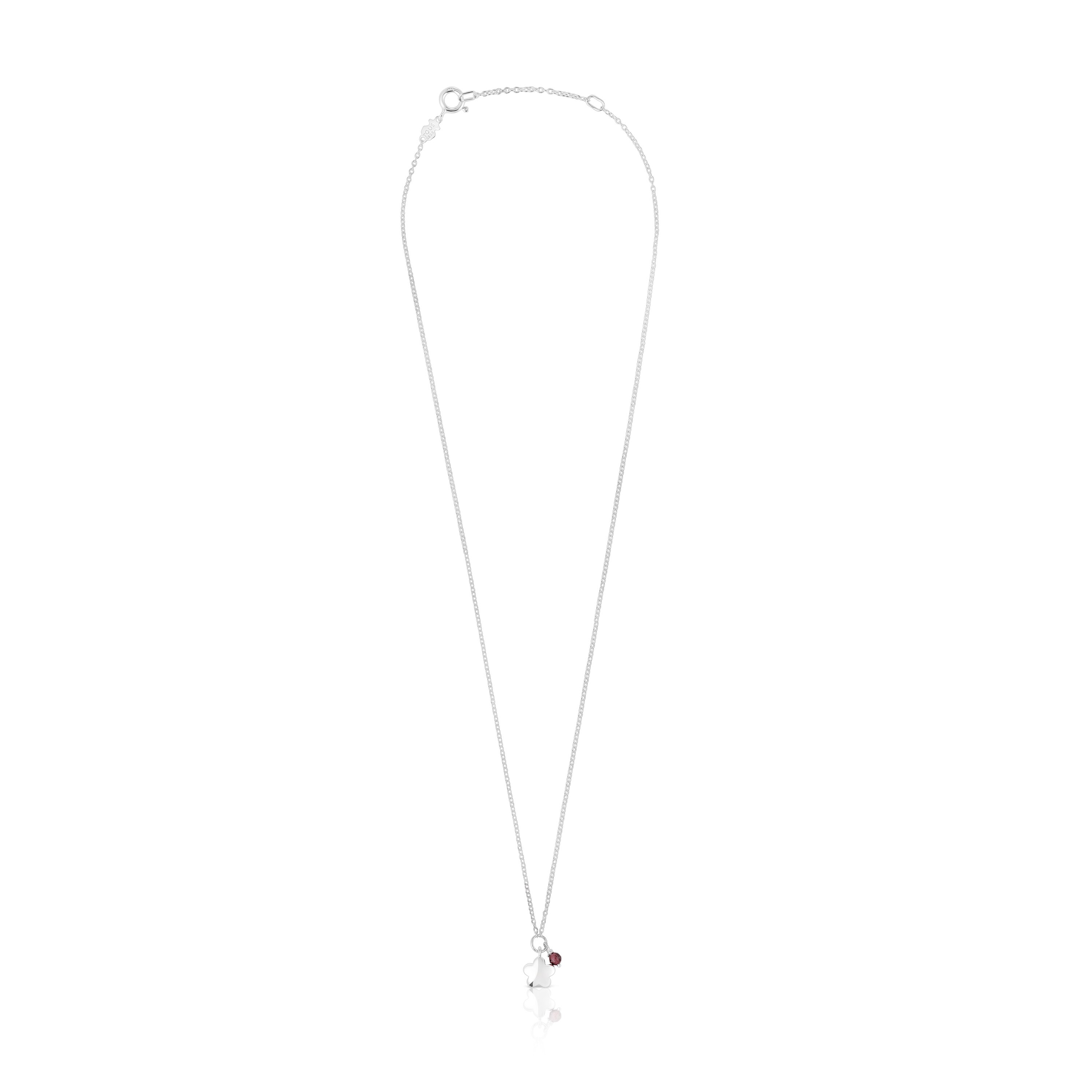 Silver Bold Motif Necklace with a rhodolite flower