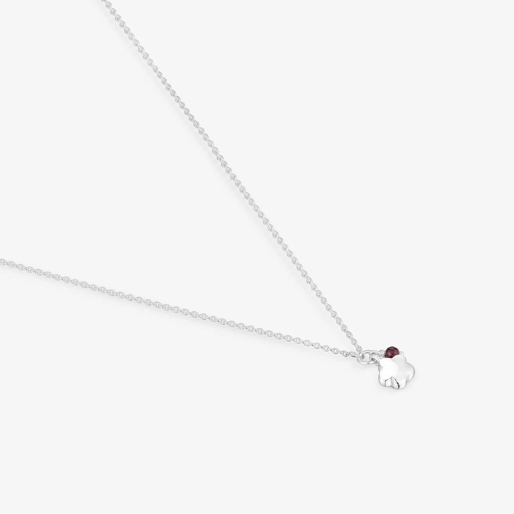 Silver Bold Motif Necklace with a rhodolite flower