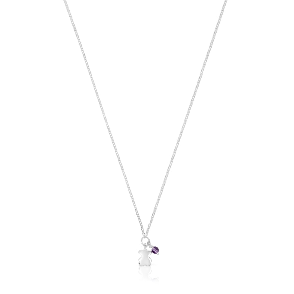 Silver Bold Motif Necklace with an amethyst bear