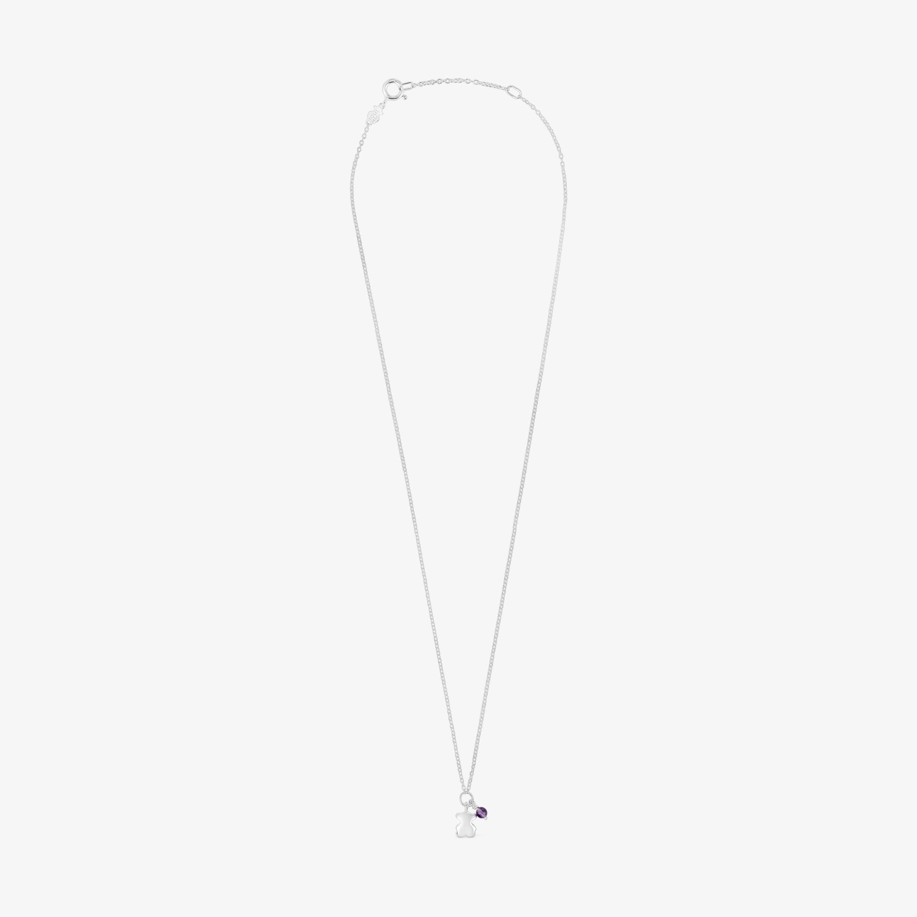 Silver Bold Motif Necklace with an amethyst bear