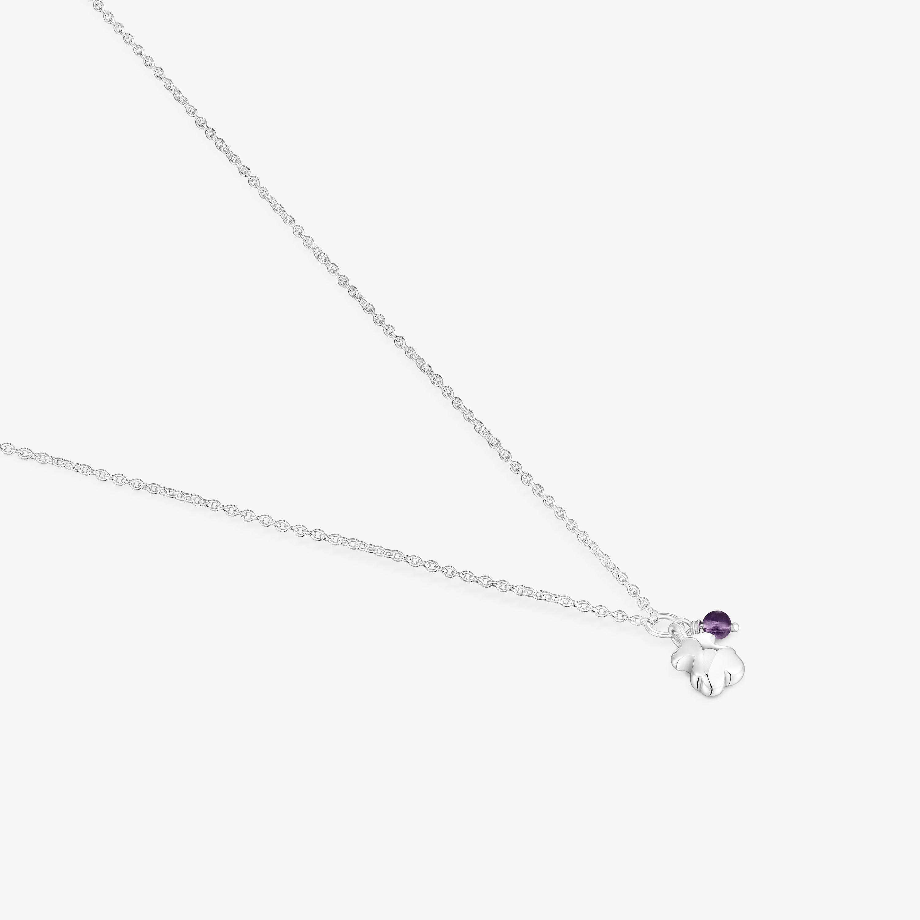 Silver Bold Motif Necklace with an amethyst bear