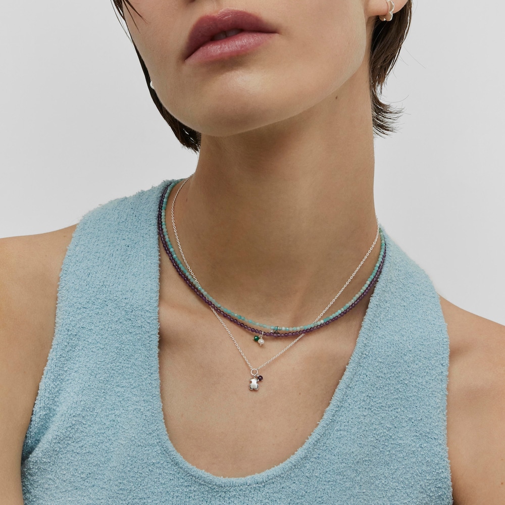 Naszyjnik ze srebra, z misiem z ametystu Bold Motif