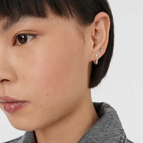 Silver Bold Motif flower Hoop earrings