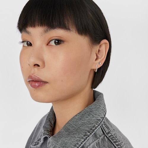 Silver Bold Motif flower Hoop earrings