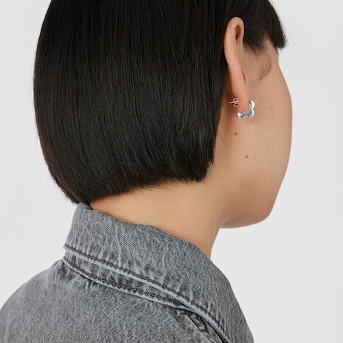 Silver Bold Motif flower Hoop earrings