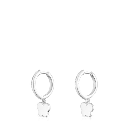 Silver Bold Motif Hoop earrings with a rhodolite butterfly