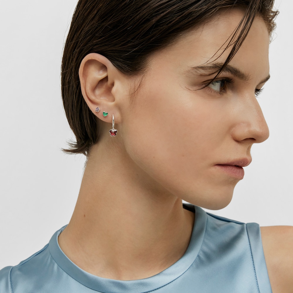 Aretes aro de plata y rodolita mariposa Bold Motif