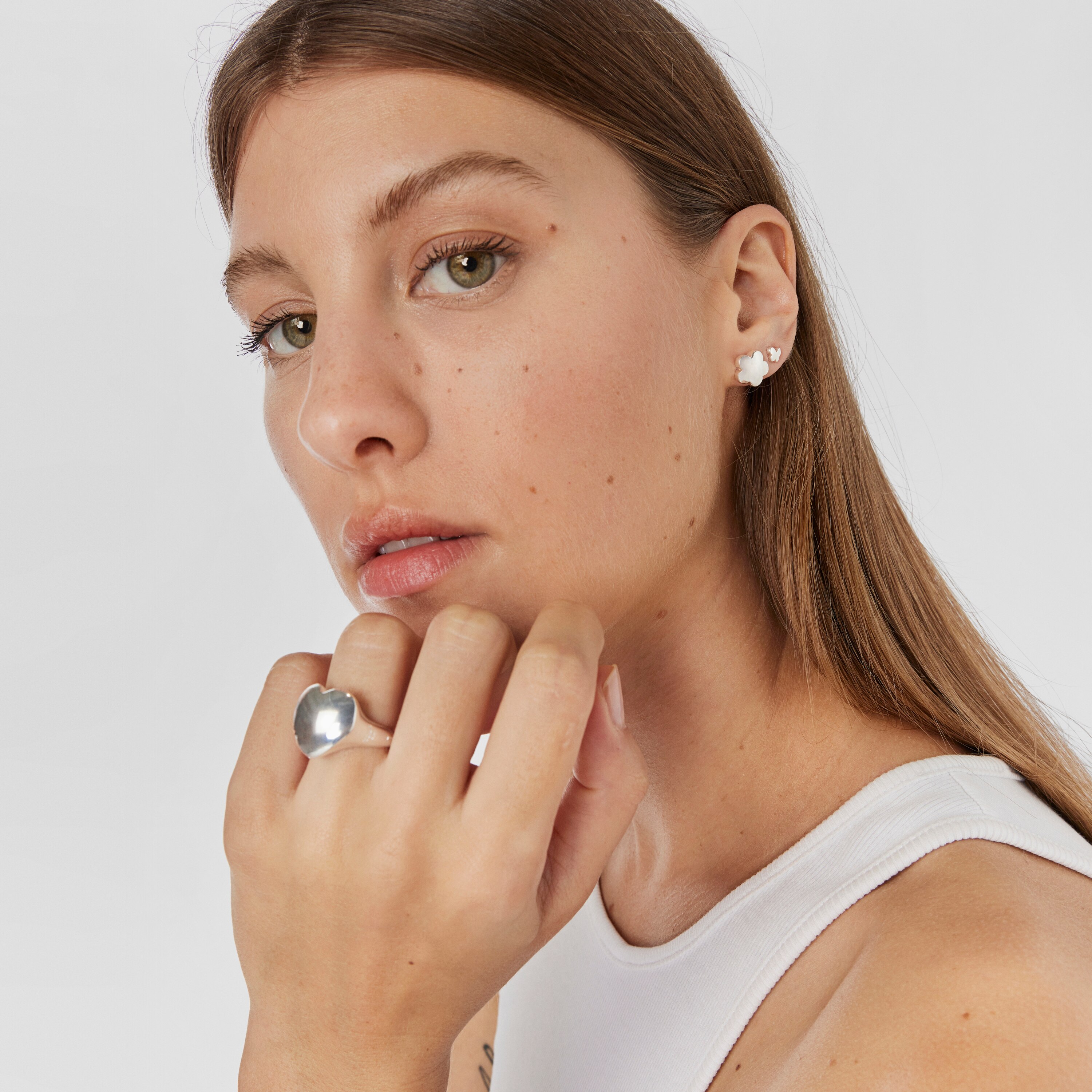 Silver Bold Motif flower Earrings