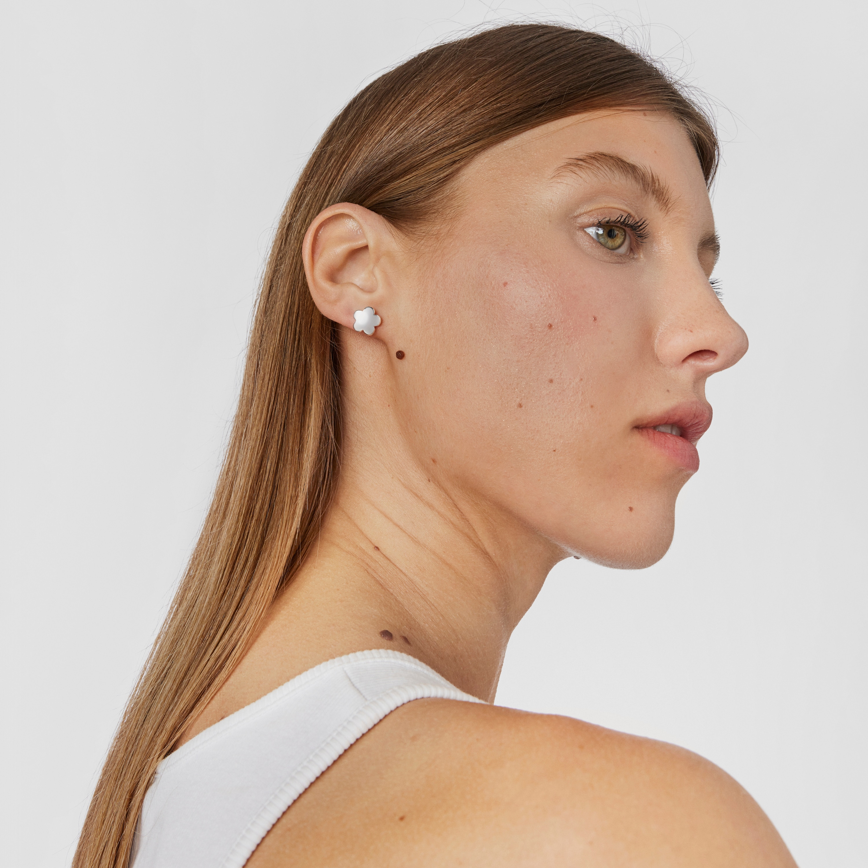 Silver Bold Motif flower Earrings