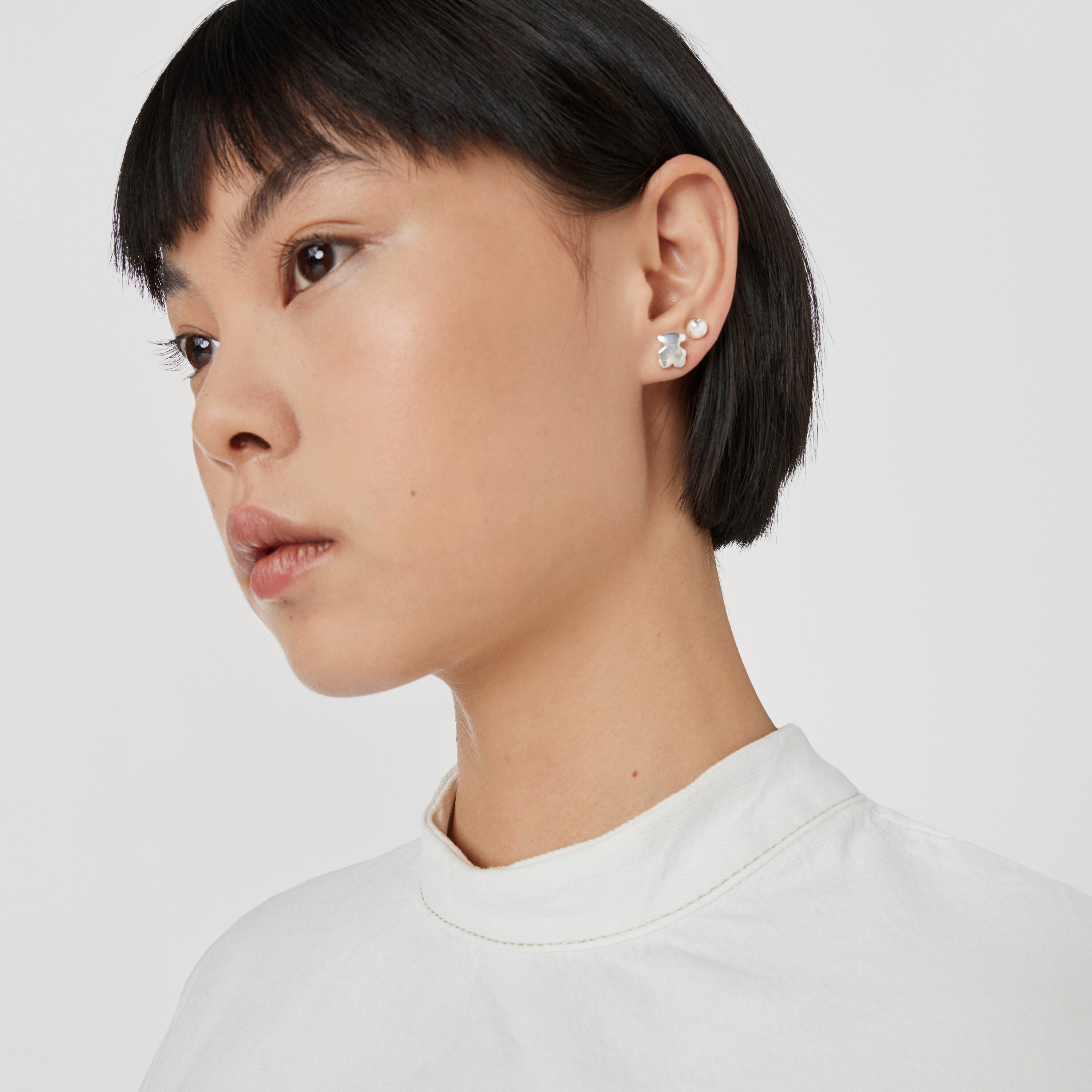 Silver Bold Motif bear Earrings