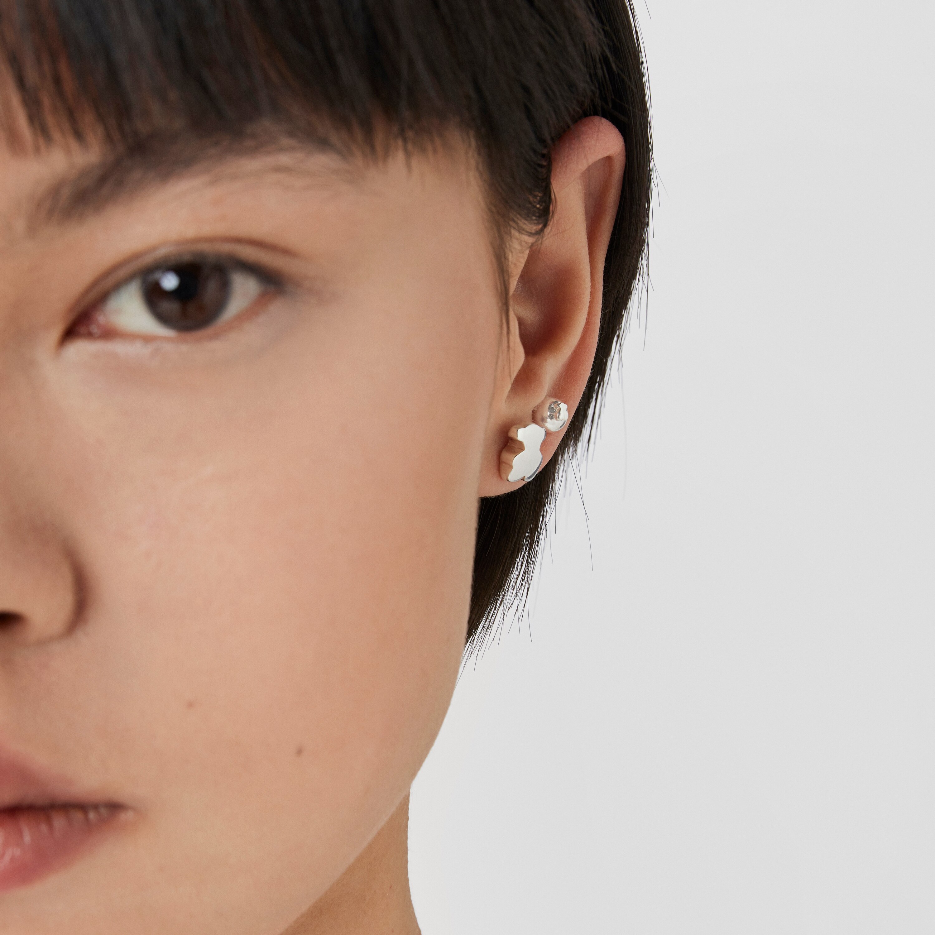 Silver Bold Motif bear Earrings