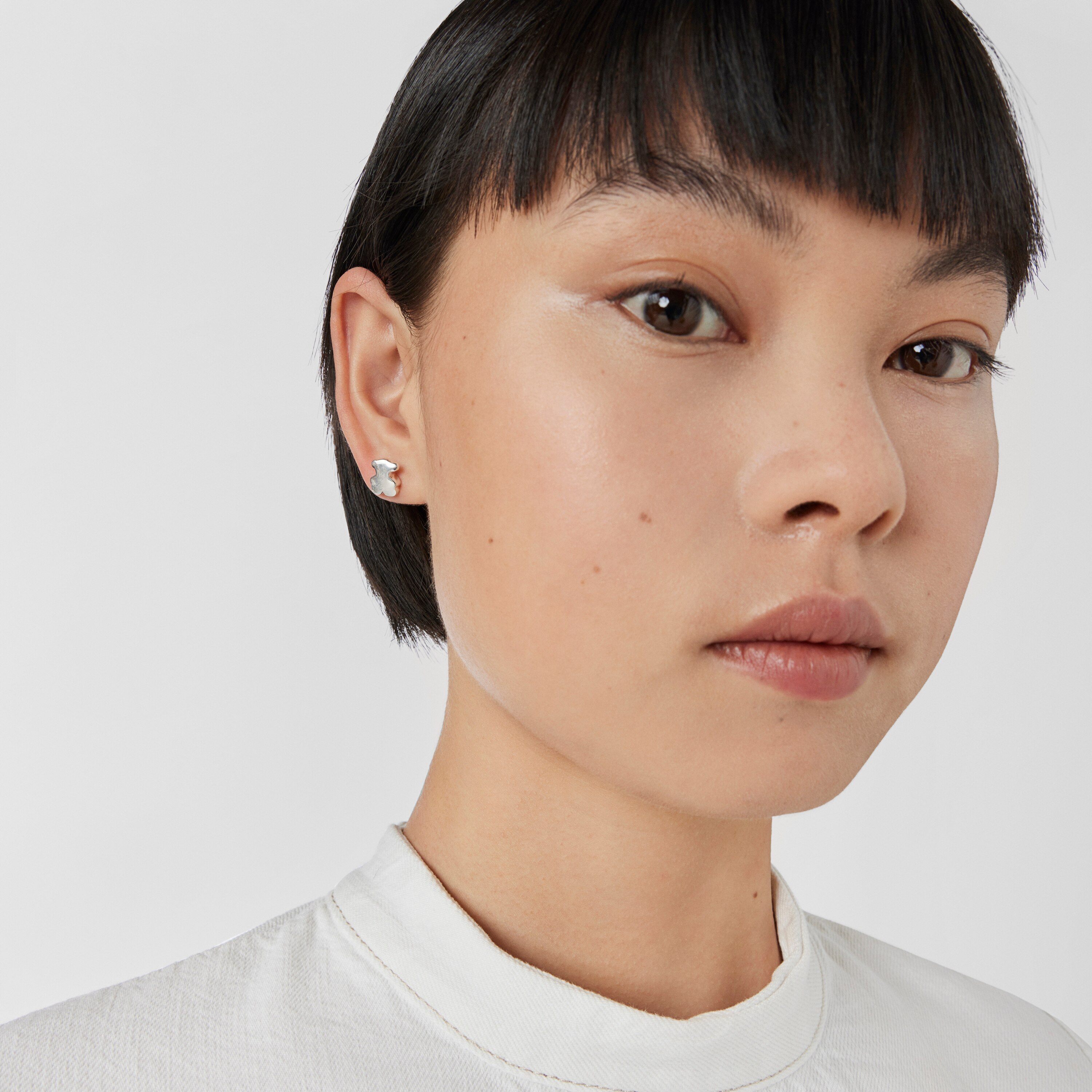 Silver Bold Motif bear Earrings