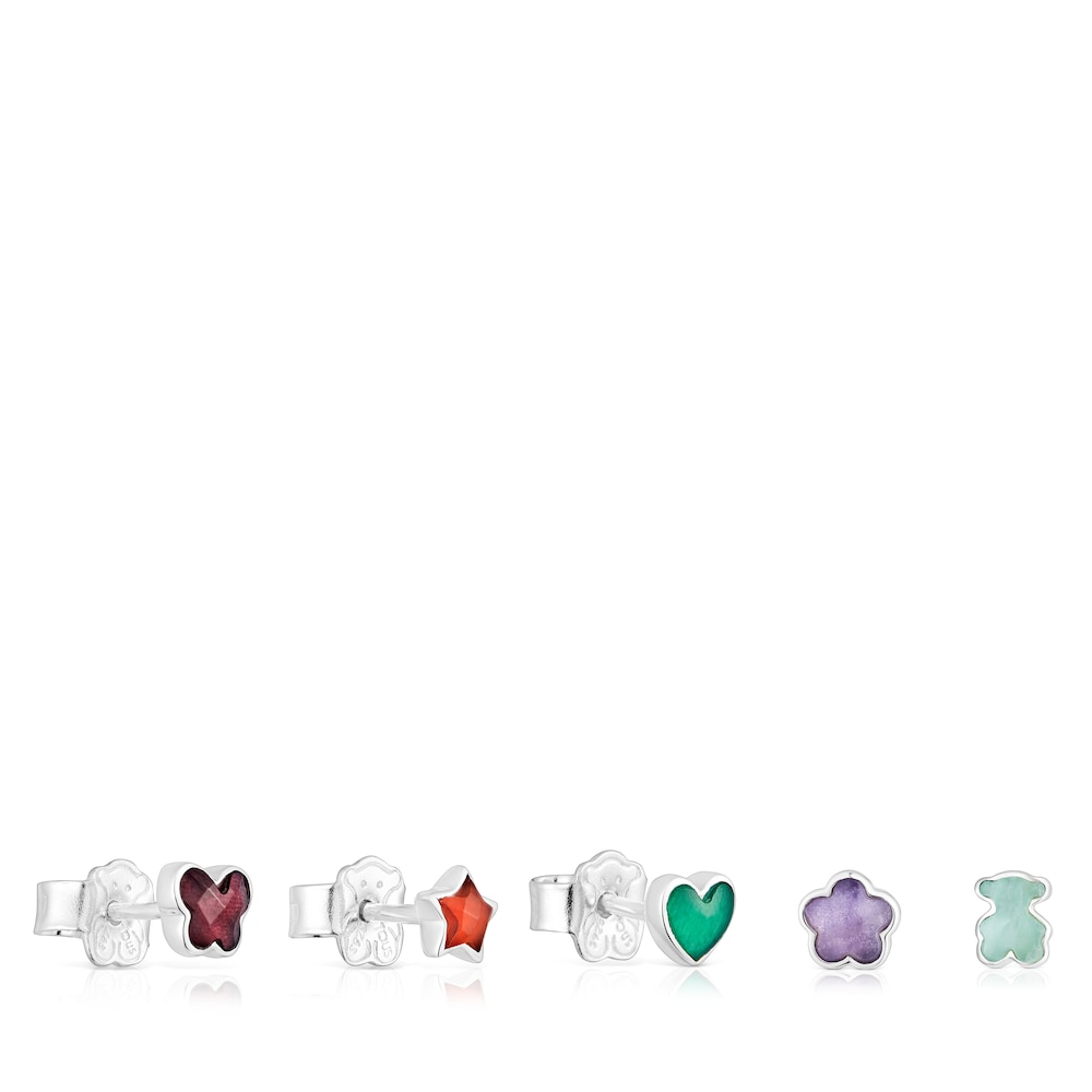 Set of loose silver Bold Motif Earrings with gemstones